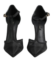 Dolce & Gabbana Black Mesh T-strap Stiletto High Heels Shoes