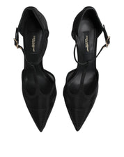 Dolce & Gabbana Black Mesh T-strap Stiletto High Heels Shoes