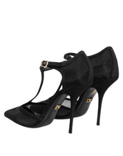 Dolce & Gabbana Black Mesh T-strap Stiletto High Heels Shoes