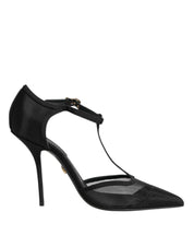 Dolce & Gabbana Black Mesh T-strap Stiletto High Heels Shoes