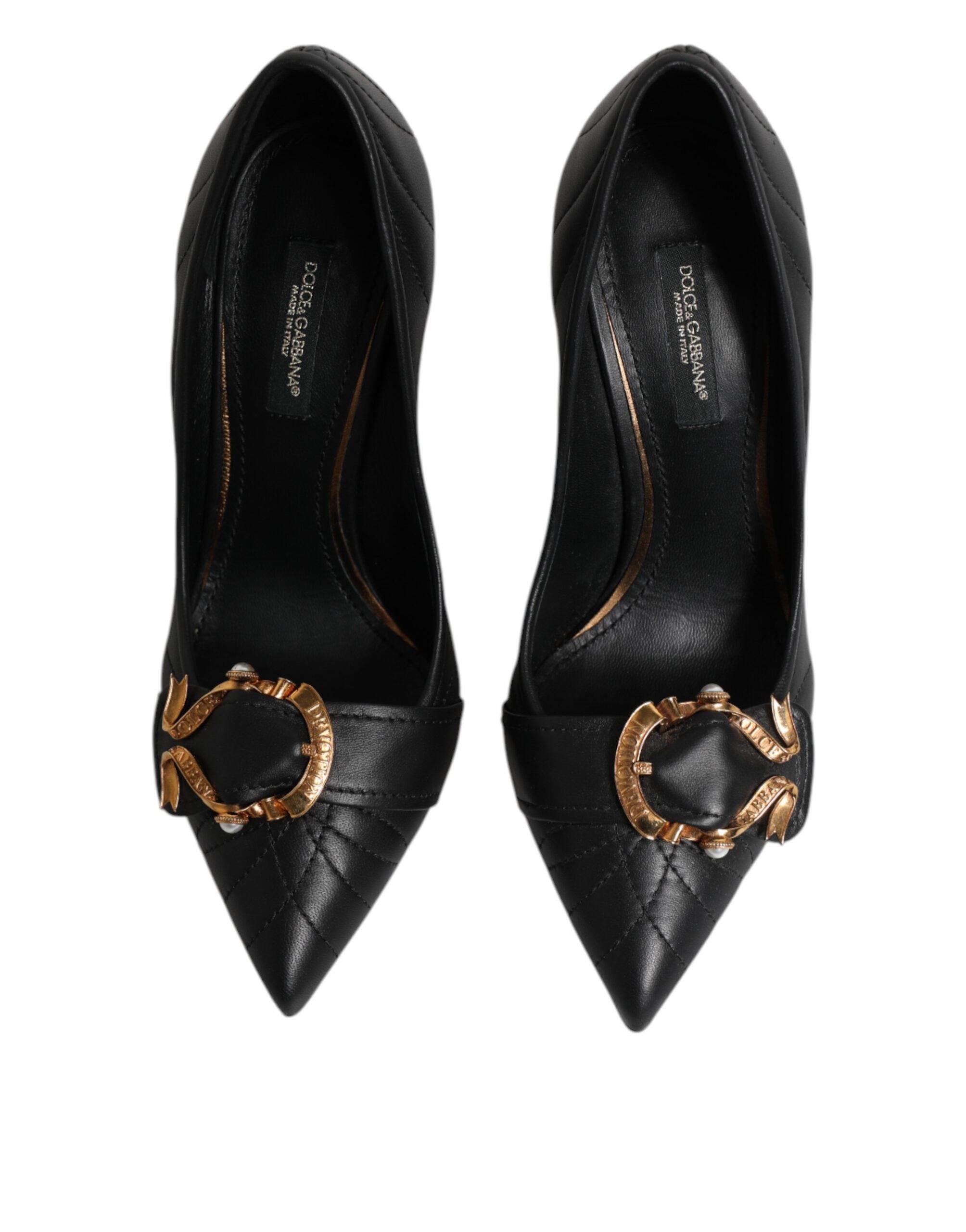 Dolce & Gabbana Black Devotion Leather Heels Pumps Shoes