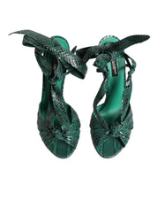 Dolce & Gabbana Green Python Leather Heels Sandals Shoes