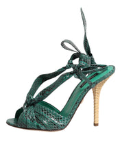 Dolce & Gabbana Green Python Leather Heels Sandals Shoes