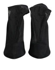 Dolce & Gabbana Black Silk Stretch Mesh Sock Boots Shoes