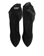 Dolce & Gabbana Black Silk Stretch Mesh Sock Boots Shoes
