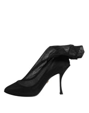 Dolce & Gabbana Black Silk Stretch Mesh Sock Boots Shoes