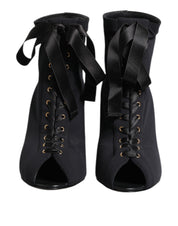 Dolce & Gabbana Black Stiletto Heels Lace Up Boots Shoes