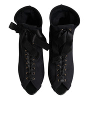 Dolce & Gabbana Black Stiletto Heels Lace Up Boots Shoes