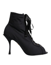 Dolce & Gabbana Black Stiletto Heels Lace Up Boots Shoes
