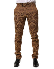 Dolce & Gabbana Brown Floral Jacquard Men Skinny Trouser Pants