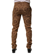 Dolce & Gabbana Brown Floral Jacquard Men Skinny Trouser Pants