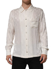 Dolce & Gabbana White Silk DG Logo Print Long Sleeves Shirt