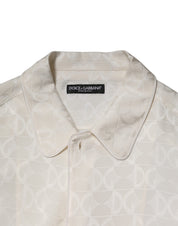 Dolce & Gabbana White Silk DG Logo Print Long Sleeves Shirt