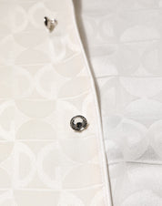 Dolce & Gabbana White Silk DG Logo Print Long Sleeves Shirt