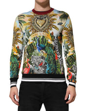 Dolce & Gabbana Tropical Heart Crown Silk Pullover Sweater
