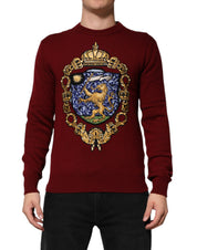 Dolce & Gabbana Burgundy Cashmere Lion Crest Pullover Sweater