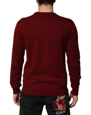 Dolce & Gabbana Burgundy Cashmere Lion Crest Pullover Sweater