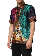 Dolce & Gabbana Multicolor Silk Tiger Print Hawaiian T-shirt