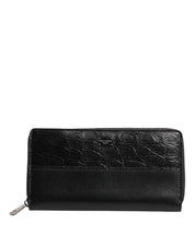 Dolce & Gabbana Black Leather Logo Plaque Zip Around Continental Wallet