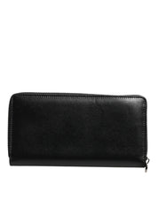 Dolce & Gabbana Black Leather Logo Plaque Zip Around Continental Wallet