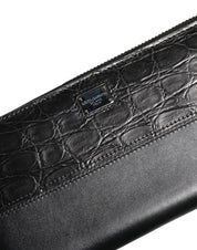Dolce & Gabbana Black Leather Logo Plaque Zip Around Continental Wallet