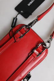 Dolce & Gabbana Red Leather Purse Phone Sling Crossbody Neck Strap Bag