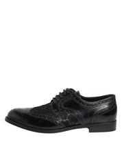 Dolce & Gabbana Black Leather Floral Lace Dress Formal  Shoes