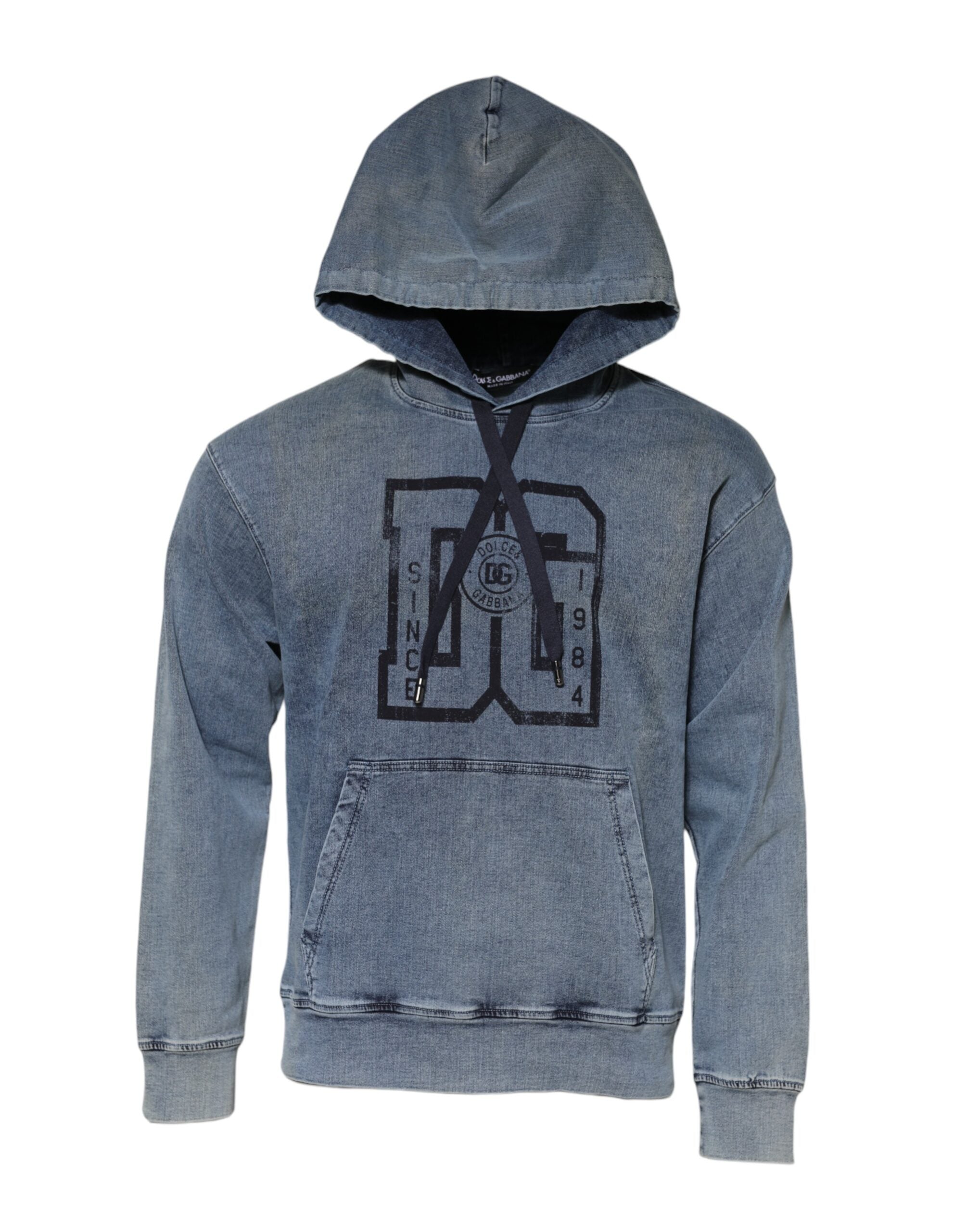 Dolce & Gabbana Blue Cotton Blend Hooded Sweatshirt Sweater