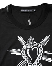 Dolce & Gabbana Black Sacred Heart Cotton Crew Neck T-shirt