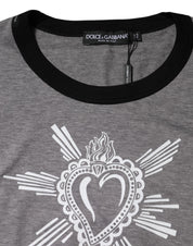 Dolce & Gabbana Gray Sacred Heart Cotton Crew Neck T-shirt