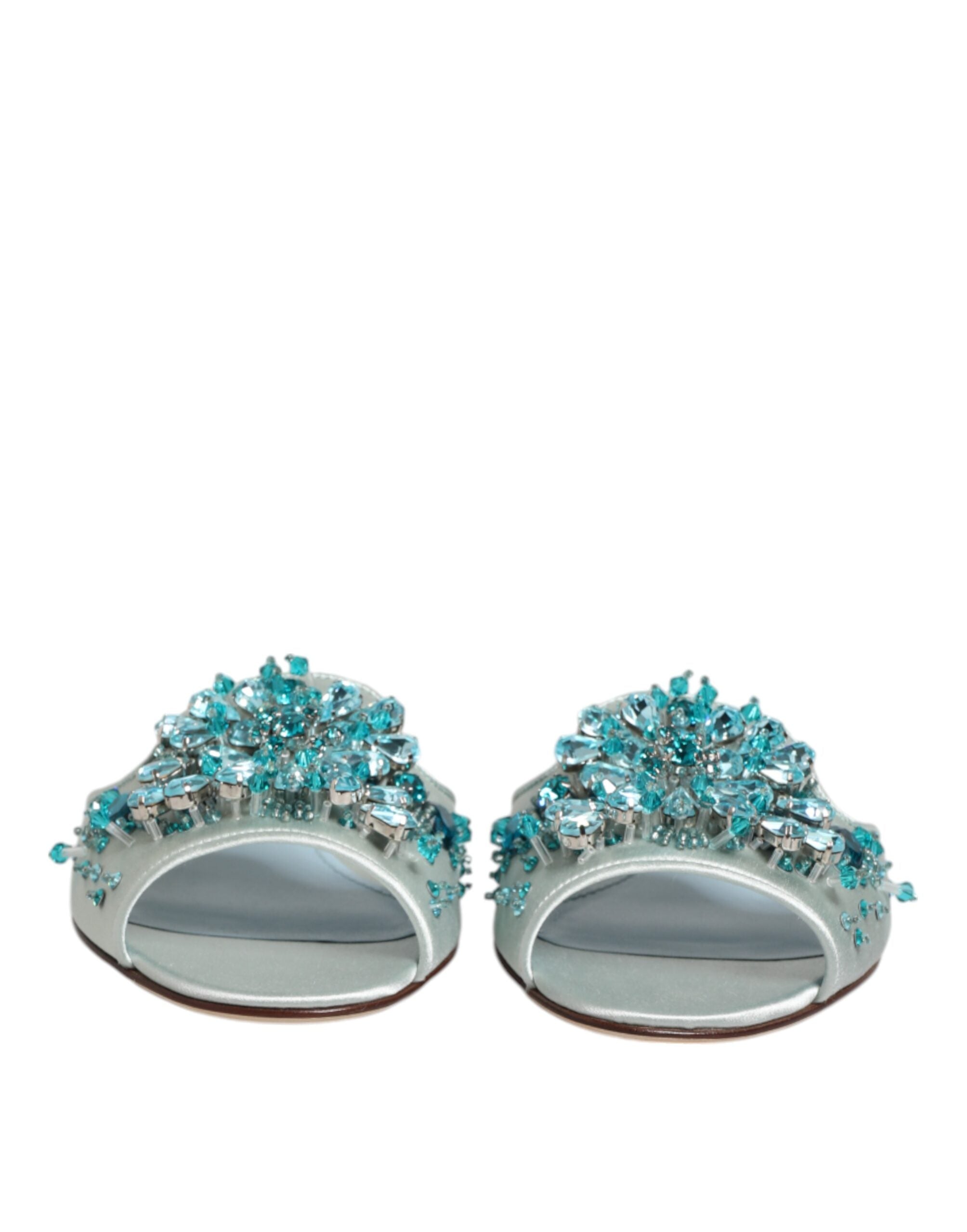 Dolce & Gabbana Silver Blue Leather Bead Embellish Slide Shoes