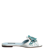 Dolce & Gabbana Silver Blue Leather Bead Embellish Slide Shoes