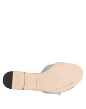 Dolce & Gabbana Silver Blue Leather Bead Embellish Slide Shoes