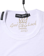 Dolce & Gabbana White Cotton Goodluck 2022 Crew Neck T-shirt