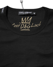 Dolce & Gabbana Black Cotton Goodluck Tee Crew Neck T-shirt