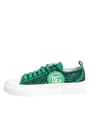 Dolce & Gabbana Green Portofino Crystal DG Logo Sneakers Shoes