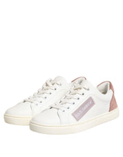 Dolce & Gabbana White Pink Leather Low Top Sneakers Shoes