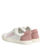 Dolce & Gabbana White Pink Leather Low Top Sneakers Shoes