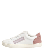 Dolce & Gabbana White Pink Leather Low Top Sneakers Shoes
