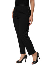 Dolce & Gabbana Black Wool HighWaist Tapered Trouser Pants