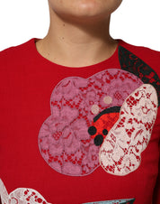 Dolce & Gabbana Red Lace Floral Applique A-line Mini Dress