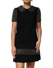 Dolce & Gabbana Black Crystal Embellished Collared Mini Dress