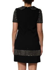 Dolce & Gabbana Black Crystal Embellished Collared Mini Dress