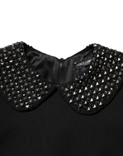 Dolce & Gabbana Black Crystal Embellished Collared Mini Dress