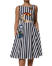 Dolce & Gabbana Blue White Striped Embroidered A-line Dress