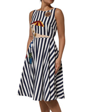 Dolce & Gabbana Blue White Striped Embroidered A-line Dress