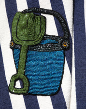 Dolce & Gabbana Blue White Striped Embroidered A-line Dress