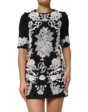 Dolce & Gabbana Black Lace Trim Short Sleeves A-line Dress