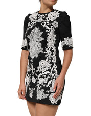 Dolce & Gabbana Black Lace Trim Short Sleeves A-line Dress