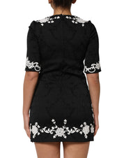 Dolce & Gabbana Black Lace Trim Short Sleeves A-line Dress